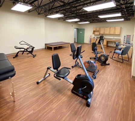 Fitness area with various exercise equipment