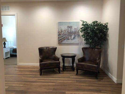 Common area with seating and artwork