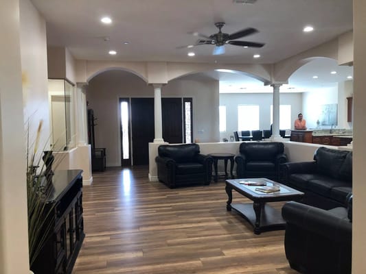 Bright interior of a common area with seating