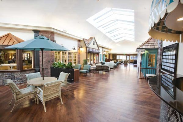 A bright common area with comfortable seating