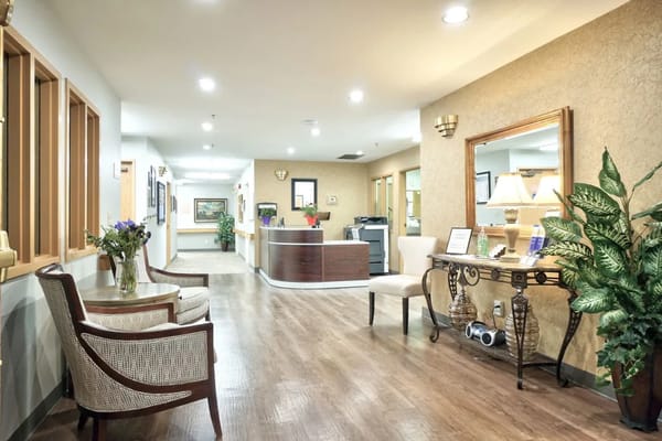 Interior view of a welcoming common area with seating