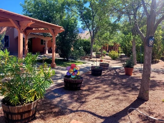 Beautiful outdoor garden area with flower decorations