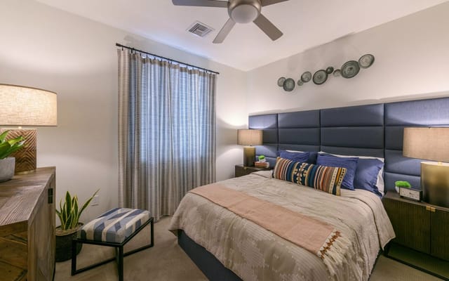 Cozy resident room with a bed and natural light