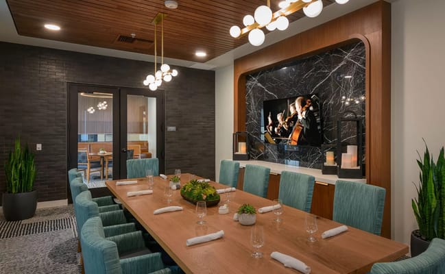 Stylish dining room with elegant decor and table settings