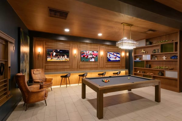Interior common area with pool table and seating