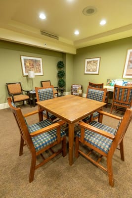 Cozy common area with seating and games