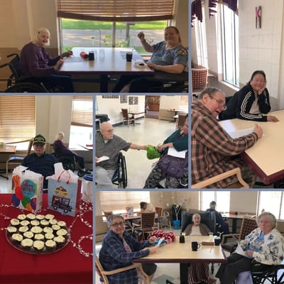 Residents participating in activities in a common area