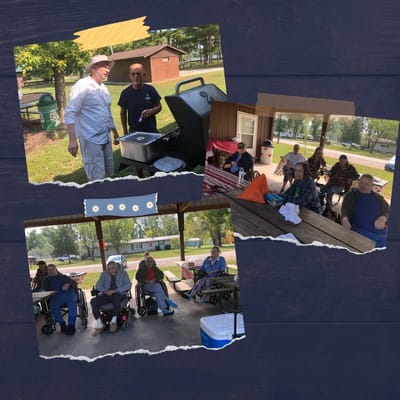 Residents enjoying a barbecue in the outdoor area