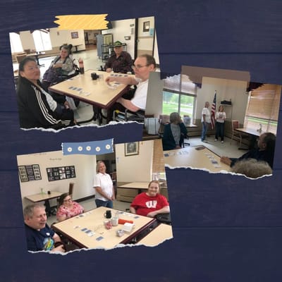 Residents participating in a group activity in a common area