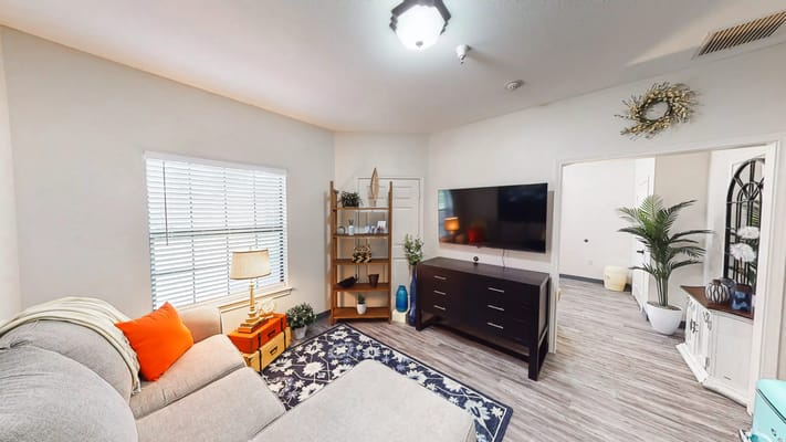Cozy living room with a TV and decor