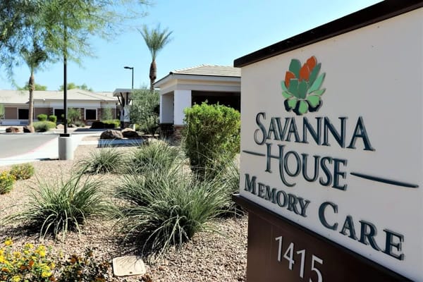 Sign for Savanna House Memory Care at the facility entrance