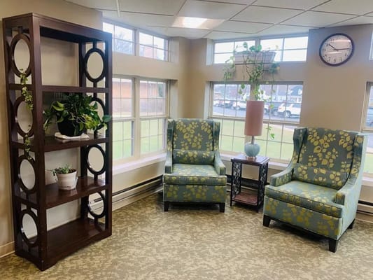 Bright common area with comfortable seating