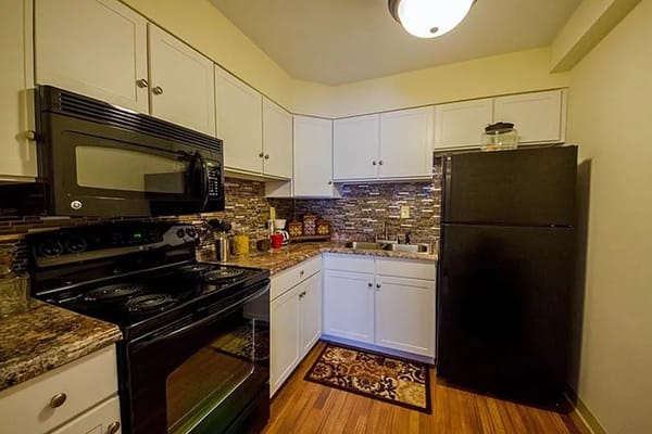 Modern kitchen interior with appliances and cabinets