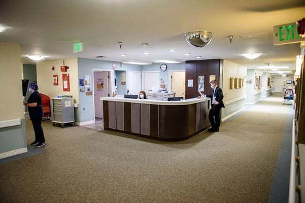 Interior view of a nursing home reception area