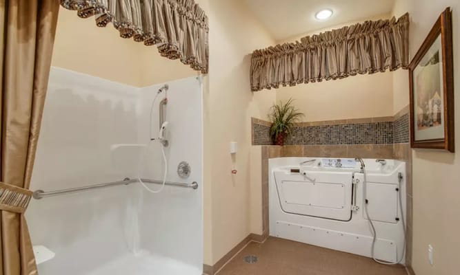 Accessible bathroom with shower and spa tub