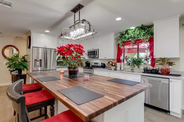 Modern kitchen interior with plants and decor