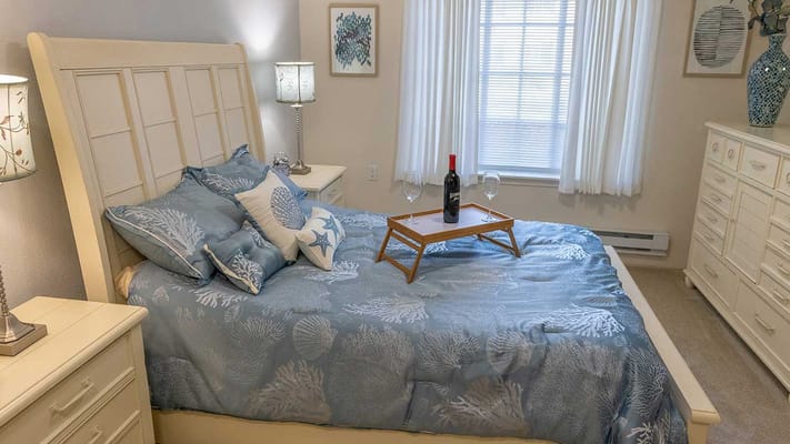 Cozy bedroom setup in a senior living facility