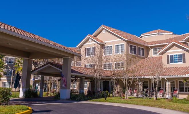 Exterior view of Sterling Court facility with entrance