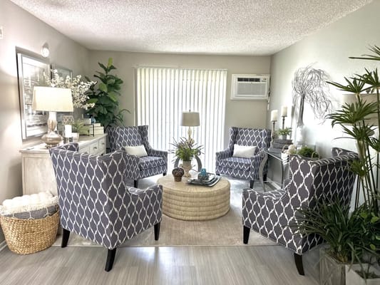 Bright common area with comfortable seating