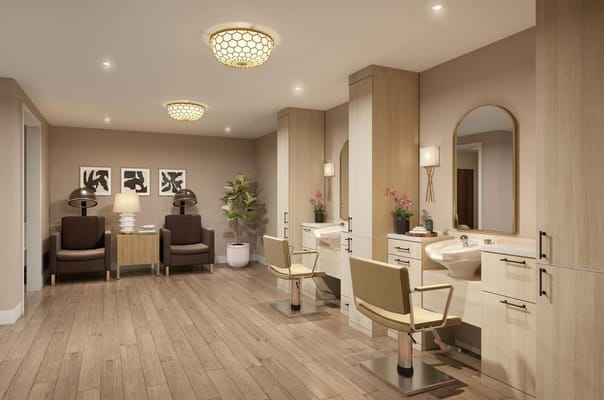 Bright salon area with stylish furnishings