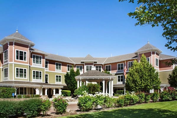 Exterior view of Sunrise at Holladay with gardens