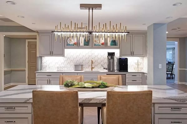 Stylish dining area with modern decor and seating