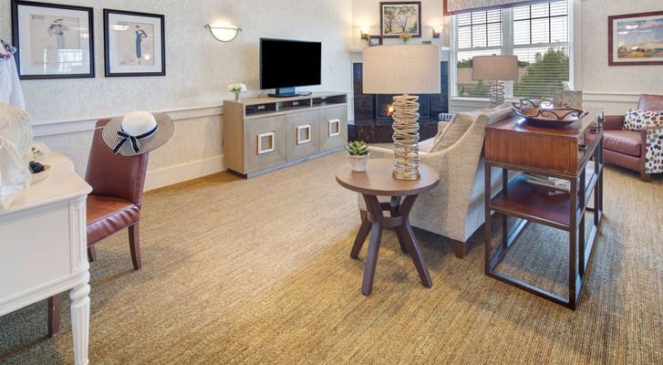 Cozy living room with seating and decorative elements