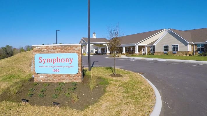 Entrance sign of Symphony Assisted Living and Memory Support