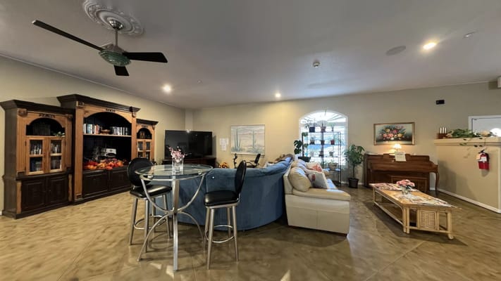 Living room with comfortable seating and decorative elements
