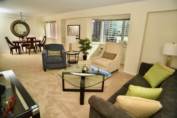 Bright and spacious living room with modern furniture