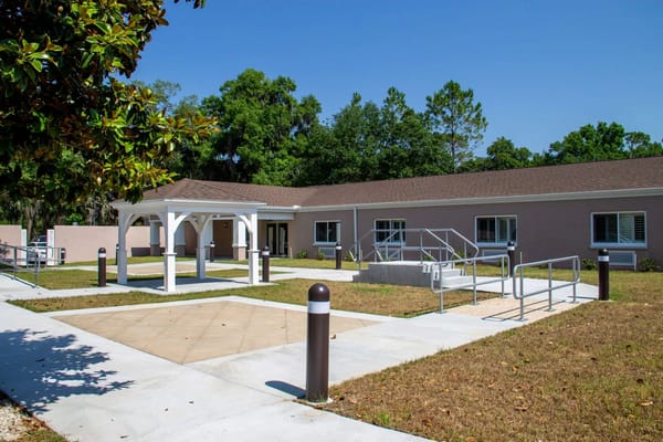 View of the outdoor space and building exterior.