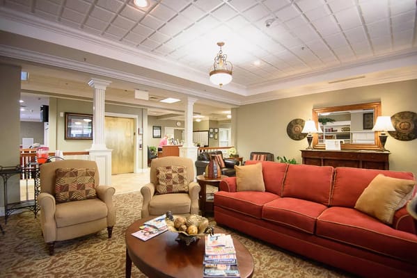 Cozy lounge area with seating and decor