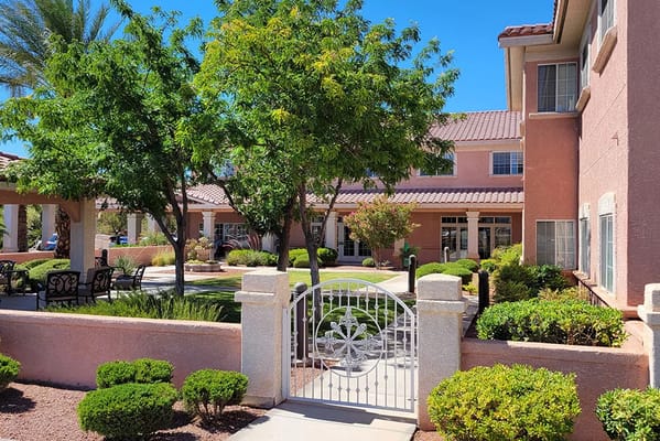Entrance gate leading to landscaped garden area