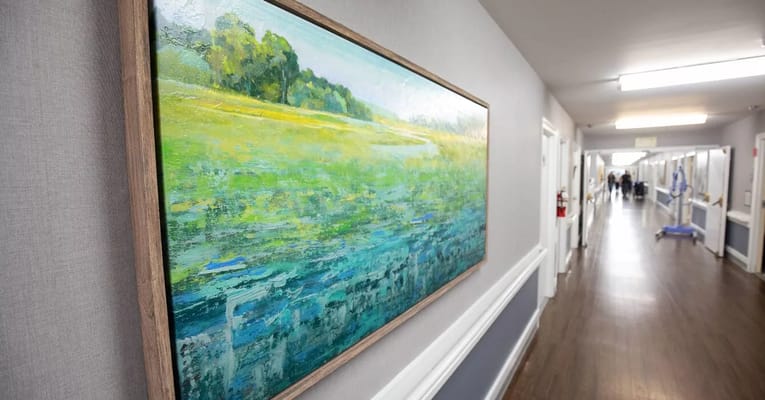 Colorful artwork in a hallway of the facility