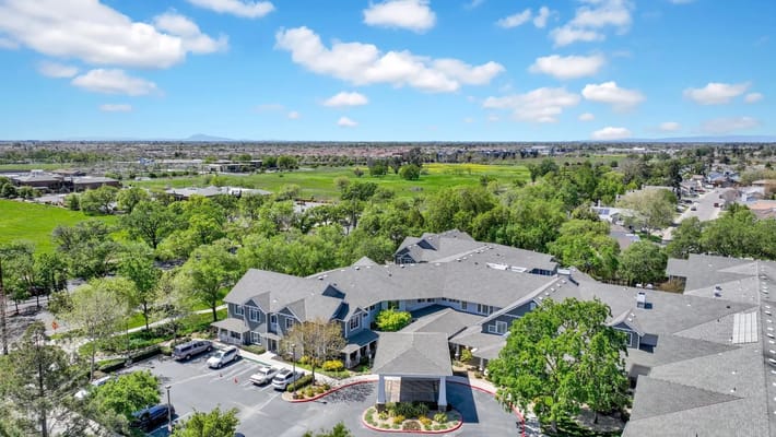 Aerial view of The Commons at Elk Grove surrounded by greenery
