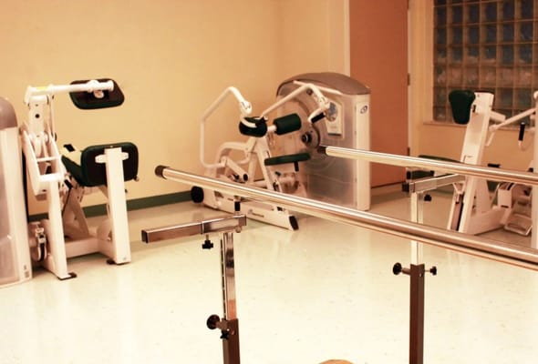 Interior view of a rehab facility's gym equipment
