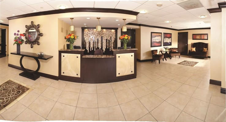 Interior view of the facility lobby with a reception desk