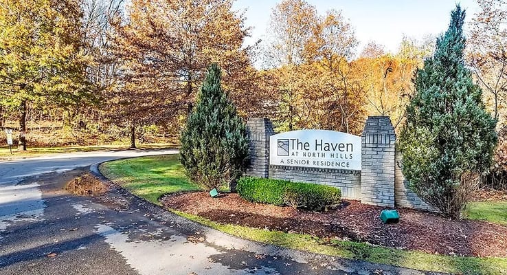 Entrance sign for The Haven at North Hills Senior Residence