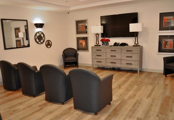 Comfortable lounge area with seating and decorative elements