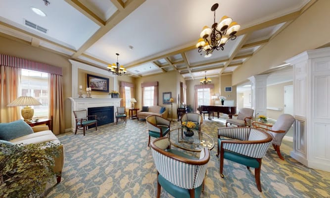 Interior common area with seating and light fixtures