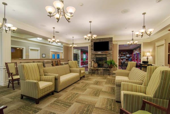 Cozy living room with sofas and a fireplace