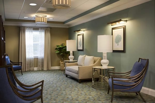 Cozy common area with seating and decorative elements