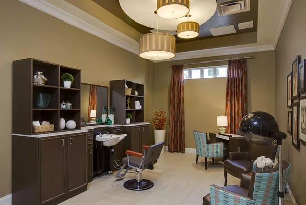 Interior view of a salon with modern decor