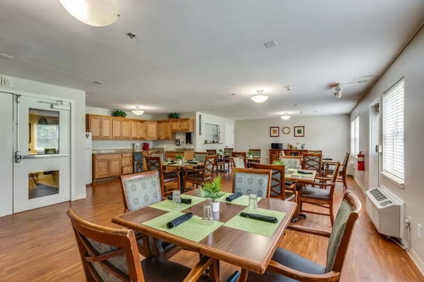 Bright dining area with neatly arranged tables