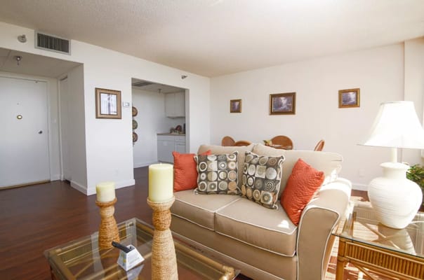 Cozy living room area in a senior care facility
