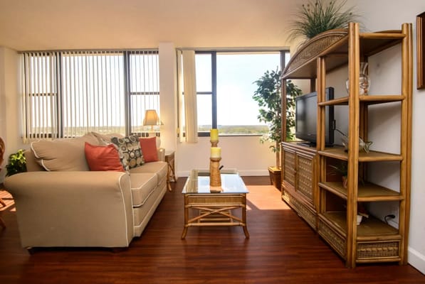 Interior lounge area with seating and decor