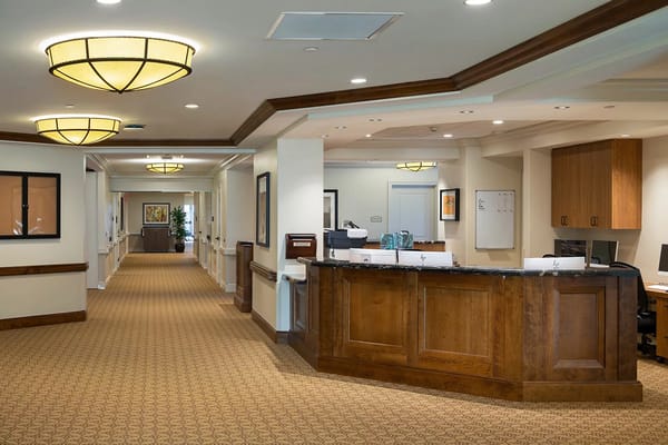 Front desk reception area with a welcoming ambiance