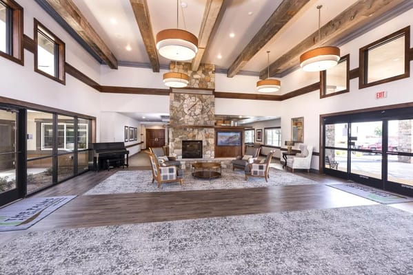 Bright and airy common area with seating