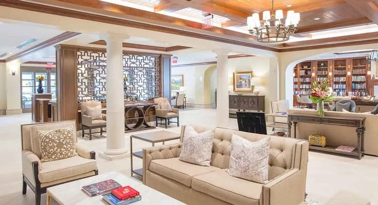 Interior view of a cozy common area in a senior living facility