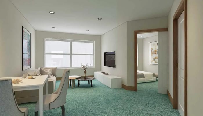 Cozy living room with a dining table and art decor